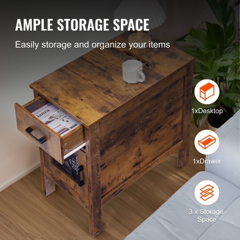 Yöpöytä lastulevy ja MDF-levy 3 tasoa kaappi ja laatikko virtapaneelilla luonnonpuun värissä