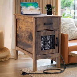 Yöpöytä lastulevy ja MDF-levy 3 tasoa kaappi ja laatikko virtapaneelilla luonnonpuun värissä