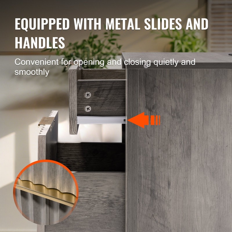 Päätypöytä 2 kpl neliö kolmitasoinen lastulevy harmaa kaappi 2 laatikkoa latausasema