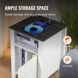 Sivupöydät 2 kpl valkoinen lastulevy neliö 3-tasoinen kaapilla virtapaneelilla LED-valoilla