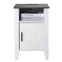 Sivupöydät 2 kpl valkoinen lastulevy neliö 3-tasoinen kaapilla virtapaneelilla LED-valoilla