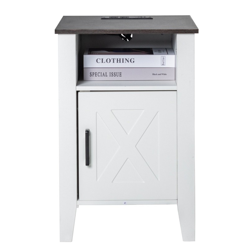 Sivupöydät 2 kpl valkoinen lastulevy neliö 3-tasoinen kaapilla virtapaneelilla LED-valoilla