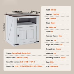 Sivupöytä neliö valkoinen lastulevy MDF kolmitasoinen kaapilla virtapaneelilla