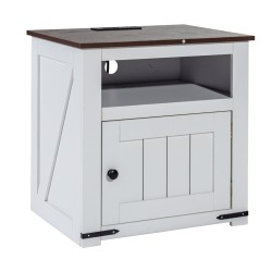 Sivupöytä neliö valkoinen lastulevy MDF kolmitasoinen kaapilla virtapaneelilla