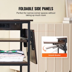 Lämpöprässipöytä nelitasoinen pyörällinen taitettavalla sivupöydällä ruskea sisäänrakennetulla latausasemalla teräsrungolla