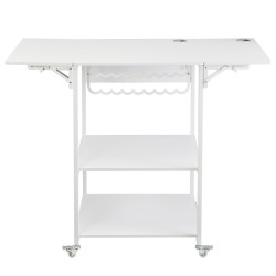 Lämpöprässäyspöytä 3 tasoinen metallirunkoinen taitettava sivupöytä pyörillä 18 lokeroinen vinyylirullateline valkoinen