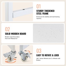 Lämpöprässäyspöytä 3-tasoinen metallirunkoinen taitettava sivupöytä pyörillä 18-lokeroinen vinyylirullateline valkoinen