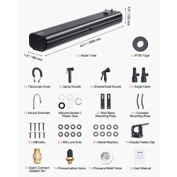 Kattotelineeseen asennettava alumiininen vesitankki 17 L paineliitännällä teleskooppiletkulla roiskesuojilla T-urakiinnityksellä