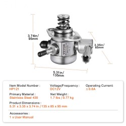 Sähköinen korkeapaineinen polttoainepumppu ruostumaton teräs 0,5 MPa 50–80 l/h