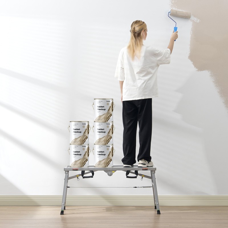 Kokoontaitettava työalusta galvanoitu teräsrunko kolmiportainen korkeudensäätö kantavuus noin satakahdeksankymmentäyksi