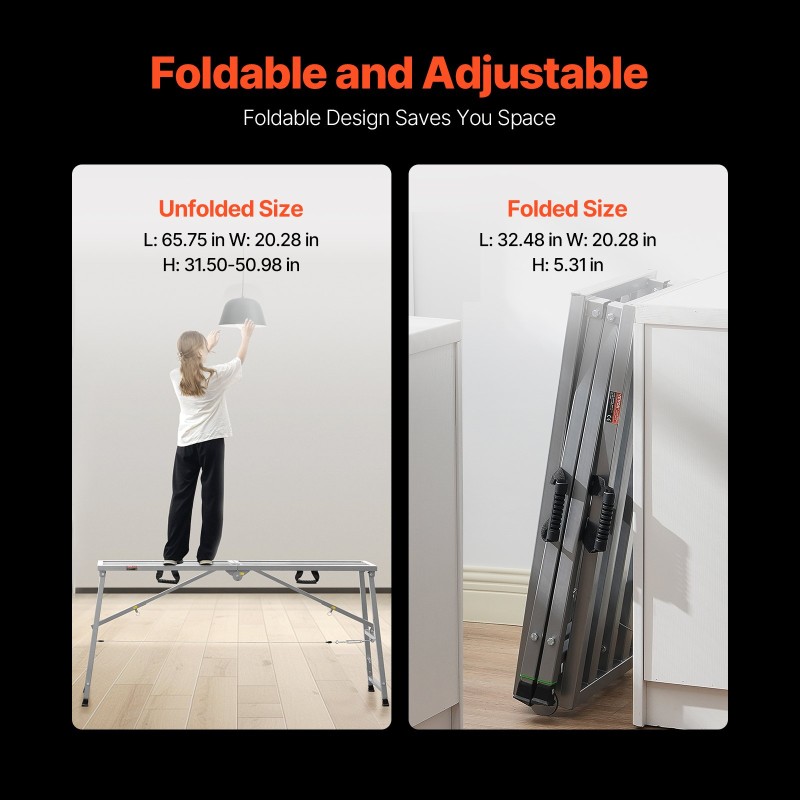 Taitettava sinkitty teräs työalusta 4-portainen korkeussäätö 400 kg kantavuus