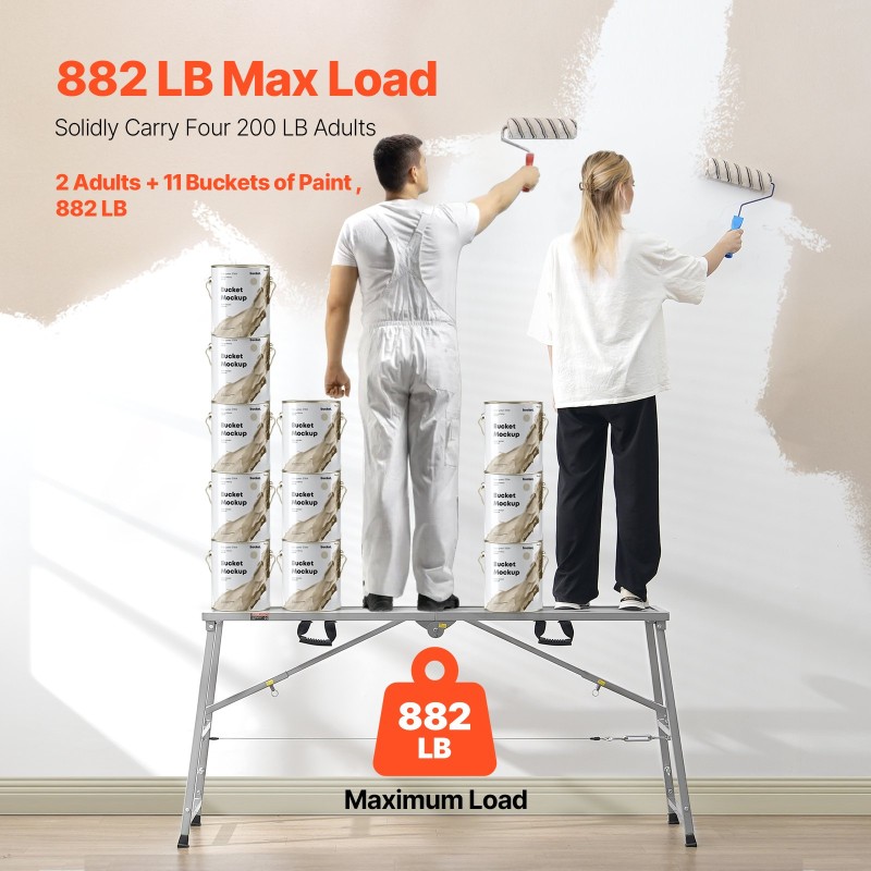 Taitettava sinkitty teräs työalusta 4-portainen korkeussäätö 400 kg kantavuus