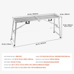 Taitettava sinkitty teräs työalusta 4-portainen korkeussäätö 400 kg kantavuus