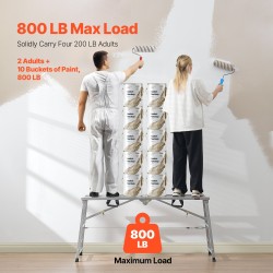 Taittuva työskentelyalusta galvanoidusta teräksestä neljäportainen 700–1150 mm 360 kg liukumattomat kumijalat