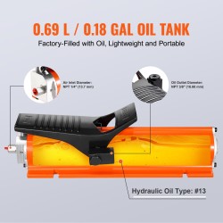 Ilmakäyttöinen hydraulipumppu 10000 PSI metallinen kuori 0,69 l säiliö poljinkäyttöinen