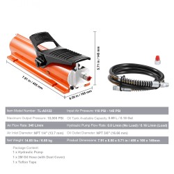 Ilmakäyttöinen hydraulipumppu 10000 PSI metallinen kuori 0,69 l säiliö poljinkäyttöinen