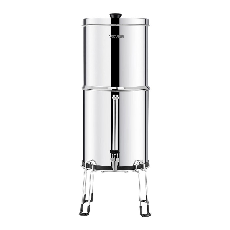 Painovoimainen pöytävesisuodatin elintarvikelaatuisesta ruostumattomasta teräksestä 14,5 litraa kaksi aktiivihiilisuodatinta