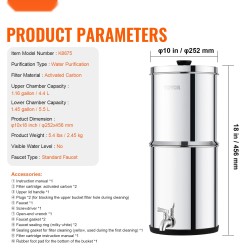 Painovoimainen vedenpuhdistin SUS304-ruostumaton teräs työtasomalli 1,5 gallonaa kaksi hiilisuodatinta