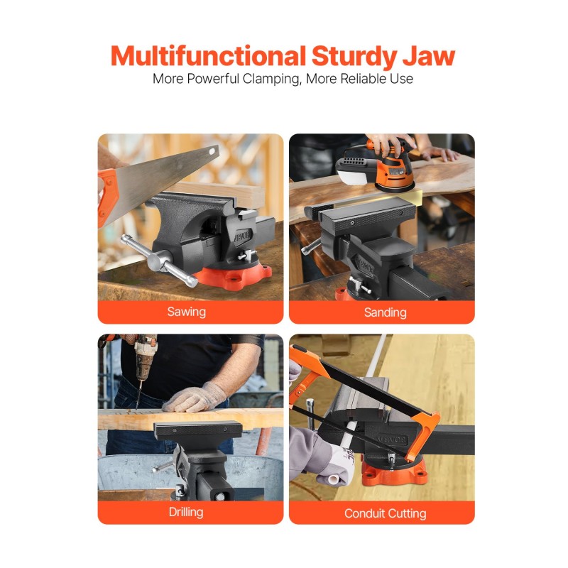 Penkkipuristin pallografiittivalurauta runko hiiliteräsleuat 203 mm leukaleveys 360 astetta kääntyvä jalusta