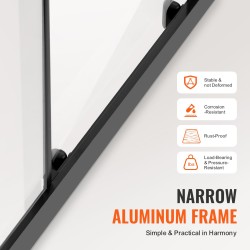 Suihkuovi puolikehyksetön 6 mm karkaistu lasi 1469–1499 x 1778 mm musta teräsvetimet