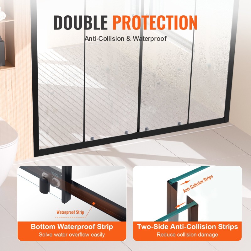 Suihkuovi puolikehyksetön 6 mm karkaistu lasi 1469–1499 x 1778 mm musta teräsvetimet