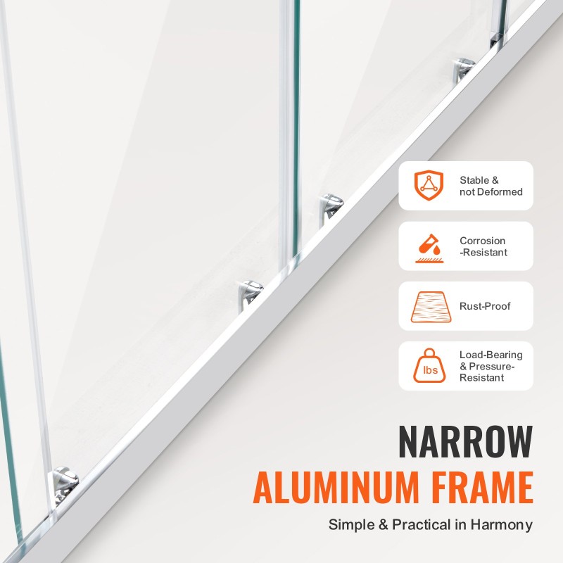 Puolikehyksetön suihkuovi 1469–1499 mm leveys 1778 mm 6 mm karkaistu lasi neliosainen