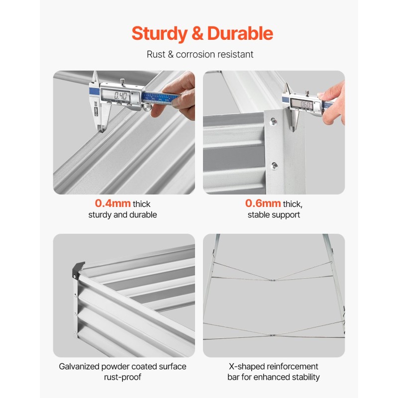 Metallinen kohopenkki 360 x 120 x 27 cm avopohjainen vihanneksille ja kukille