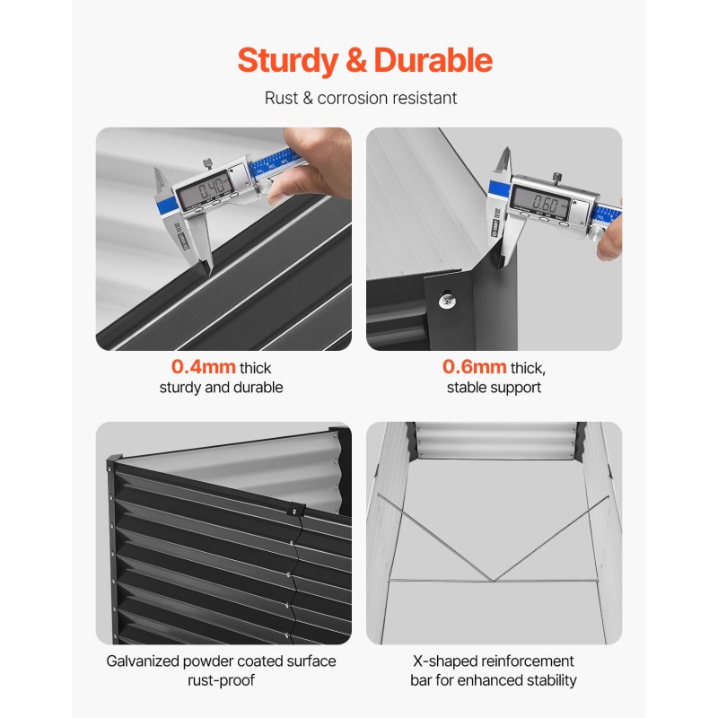 Metallinen korotettu viljelylaatikko alu-sinkkipinnoitettu 1800 x 895 x 600 mm avoin pohja