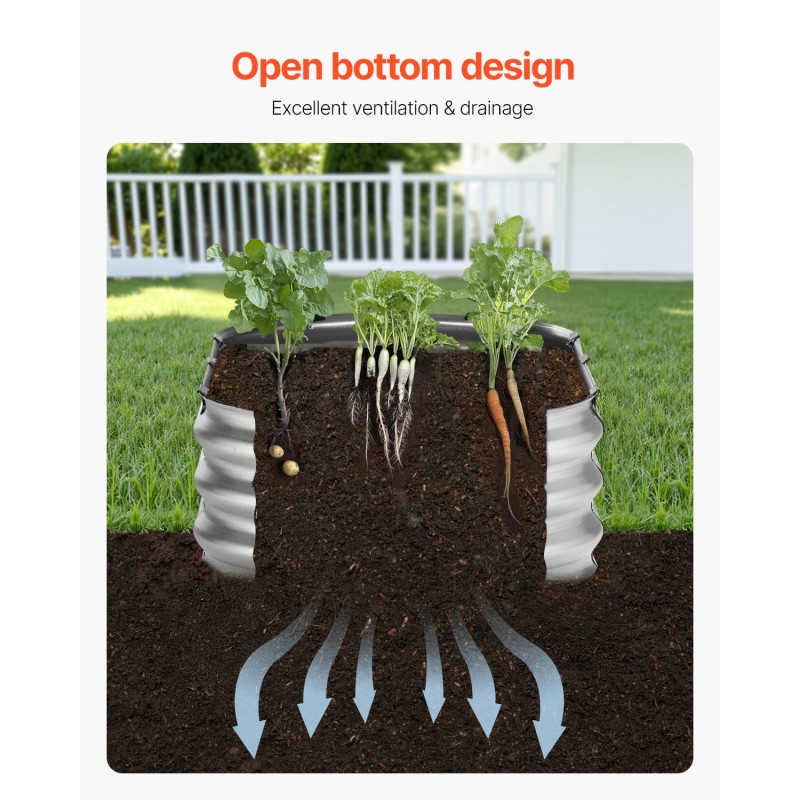 Korotettu kasvatuslaatikko aluzinkkipinnoitettu 1195x585x270 mm avoin pohja hopea