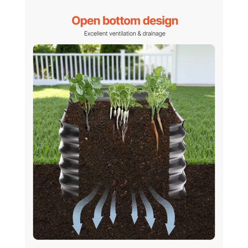 Metallinen korotettu viljelylaatikko sinkitty alumiinipaneeli 1190x595x420 mm avoin pohja tummanharmaa vihanneksille