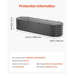 Metallinen korotettu viljelylaatikko sinkitty alumiinipaneeli 1190x595x420 mm avoin pohja tummanharmaa vihanneksille