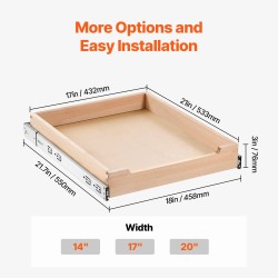 Ulosvedettävä koivupuinen laatikko 433x533x76 mm pehmeästi sulkeutuva keittiökaappiin