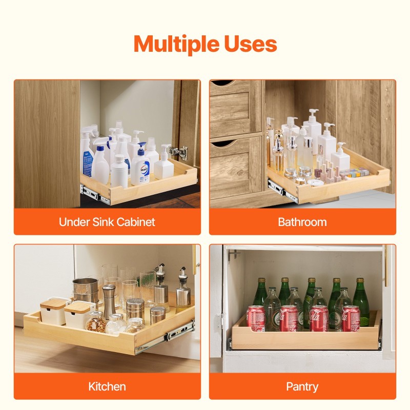 Ulosvedettävä koivupuinen puulaatikko 20x21 tuumaa pehmeästi sulkeutuva pohjakiinnitys ja sivukiinnitys