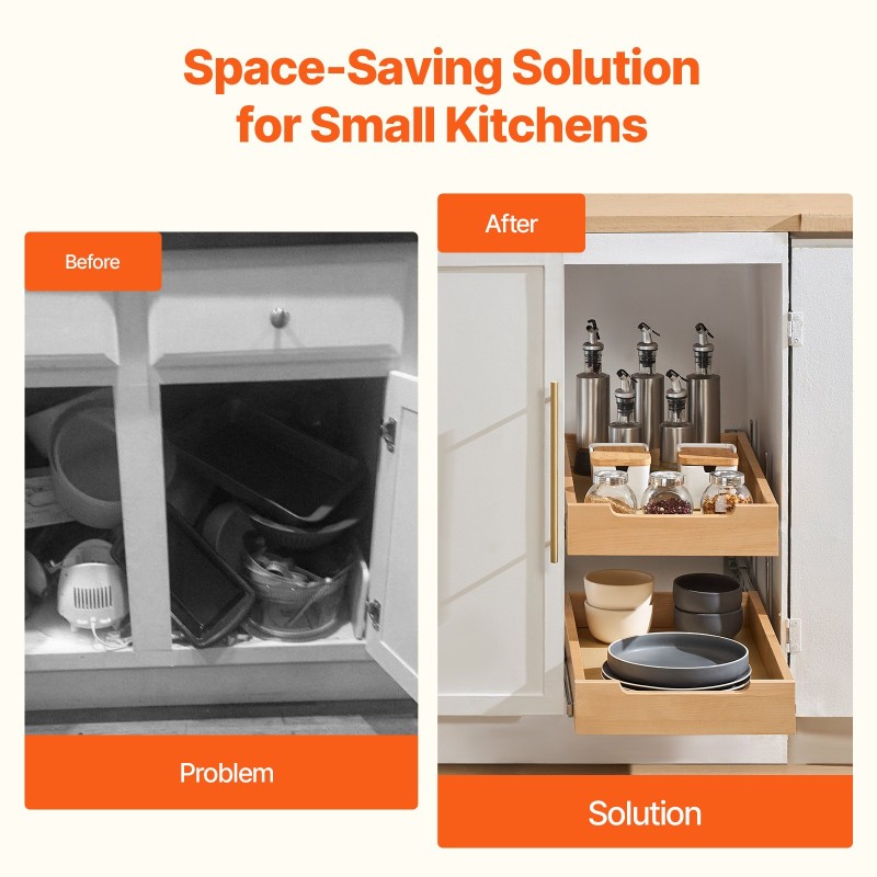 Kaksitasoinen ulosvedettävä koivupuinen laatikko 315 x 533 x 76 mm keittiökaappiin