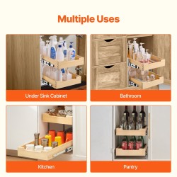 Kaksitasoinen ulosvedettävä koivupuinen laatikko 315 x 533 x 76 mm keittiökaappiin