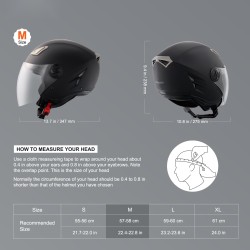 Moottoripyöräkypärä 3/4-kasvoinen ECE-hyväksytty koko M 57–58 cm kaksinkertainen visiiri