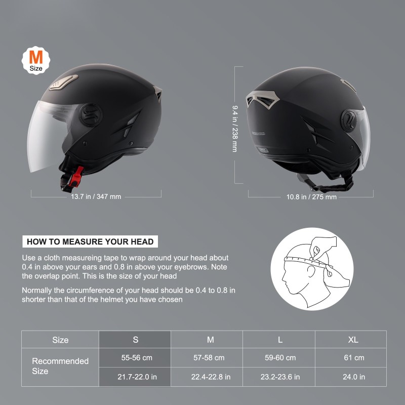 3/4-kasvojen moottoripyöräkypärä ABS-kuori koko S 55–56 cm ECE DOT Bluetooth kaksinkertainen linssi