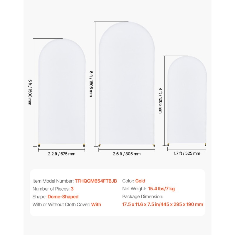 Kupolimainen taustateline 3-osainen teräsrunko kultainen mukana harso helppo koota