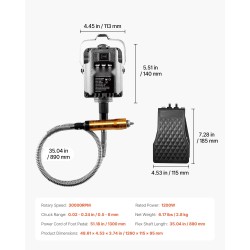 Joustava hiomakone 1200W kuparimoottorilla joustavalla akselilla 31 tarviketta jalkapoljin