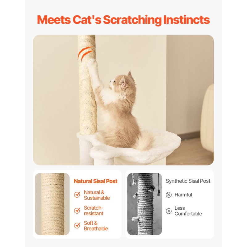 Monitasoinen kiipeilypuu 175 cm korkea 12 mm lastulevy luonnonsisalitolpat sisäkissoille