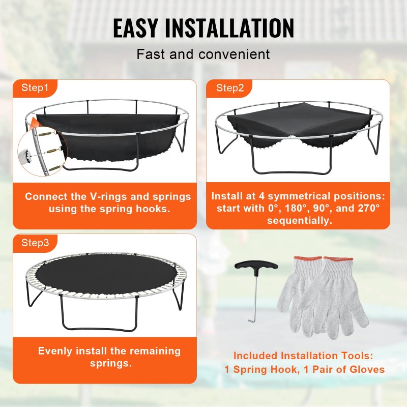 Varaushyppymatto PP-materiaali 14-jalkaiseen pyöreään trampoliiniin 72 V-rengasta 6,5–7 tuuman jousille