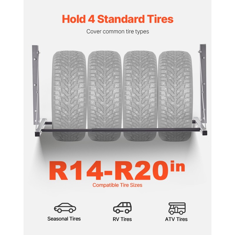 Seinään kiinnitettävä taittuva rengasteline Q235-teräksinen säädettävä 32–48 tuumaa 4 rengasta