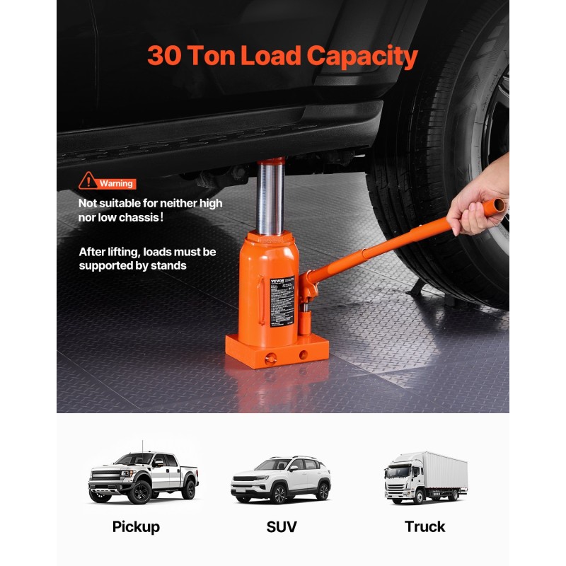 Hydraulinen pullotunkki hitsattu teräsrunko 30 t 285–475 mm 3-osainen vipu