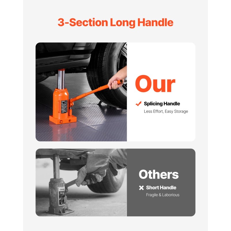 Hydraulinen pullotunkki hitsattu teräsrunko 30 t 285–475 mm 3-osainen vipu