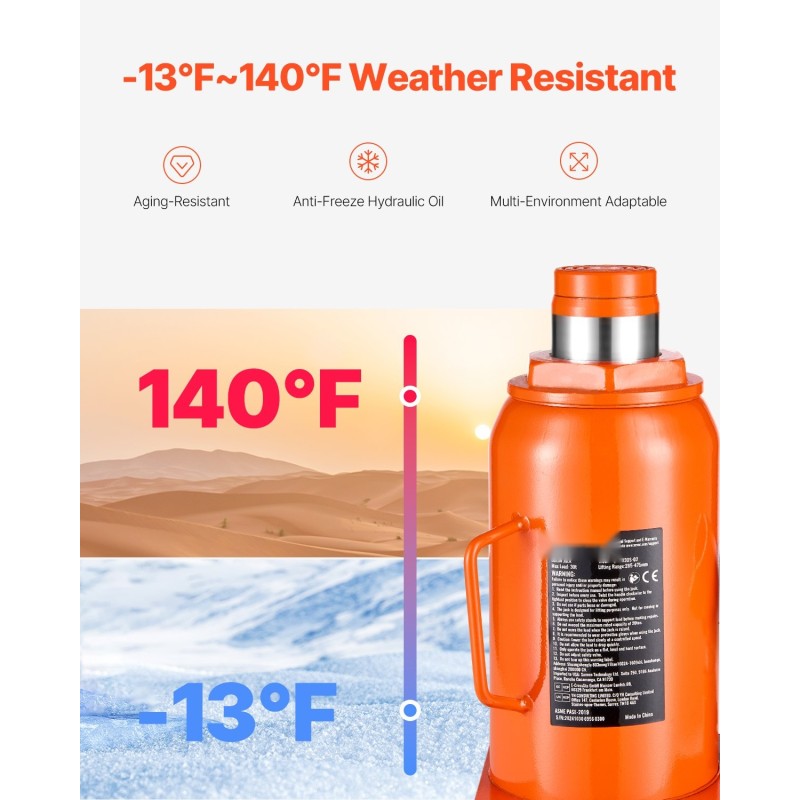 Hydraulinen pullotunkki hitsattu teräsrunko 30 t 285–475 mm 3-osainen vipu