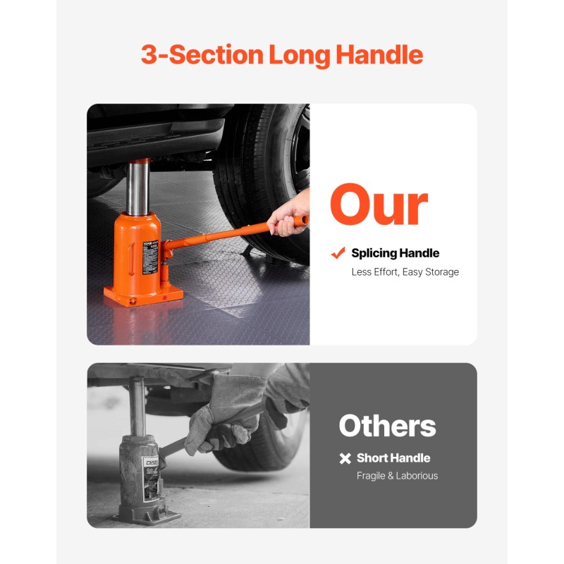 Hydraulinen pullotunkki 50 tonnia hitsattu teräsrunko 280–440 mm nostoalue kolmiosainen pitkä käyttövarsi