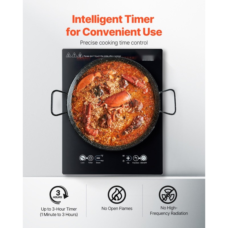 Kannettava induktioliesi 2200W lasipinta kosketusohjaus ajastin lapsilukko yhteensopiva 240 mm astioille