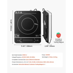 Kannettava induktioliesi kaksituhattakaksisataa wattia lasipinta yhdeksän lämpötila-asetusta lapsilukko