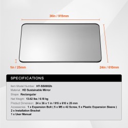 Seinäkiinnitteinen meikkipeili 24 x 36 tuumaa alumiiniseoskehys turvakalvo sumuuntumaton pinta
