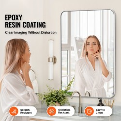 Seinälle asennettava meikkipeili 22 x 30 tuuman alumiinikehyksellä sirpalesuojalla